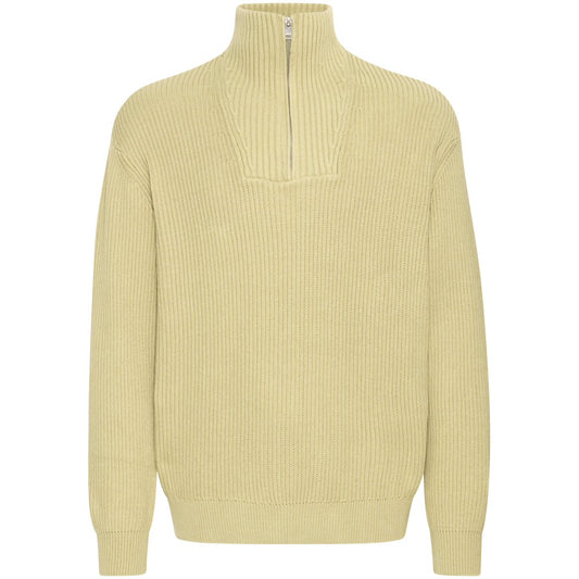 Solid Cotton Knit Zip Neck Neck Pullover Honey