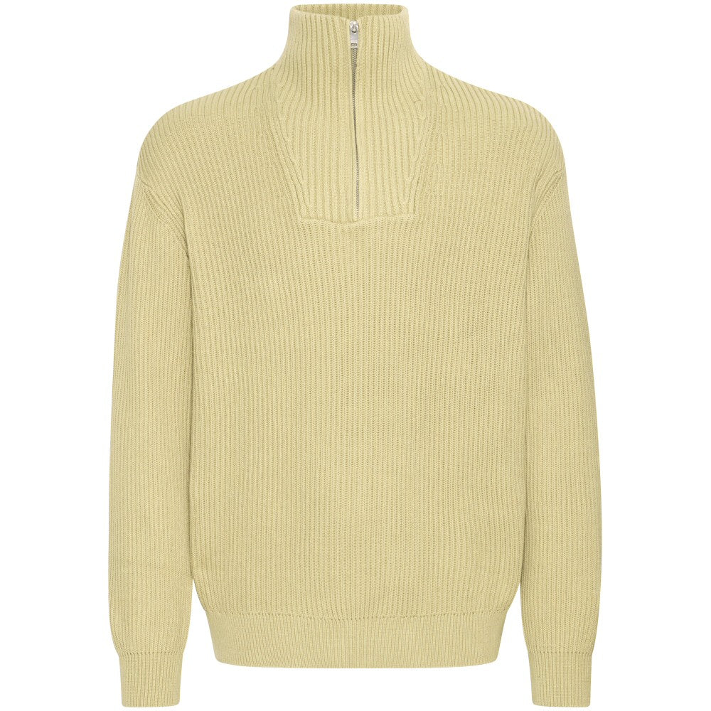 Solid Cotton Knit Zip Neck Neck Pullover Honey
