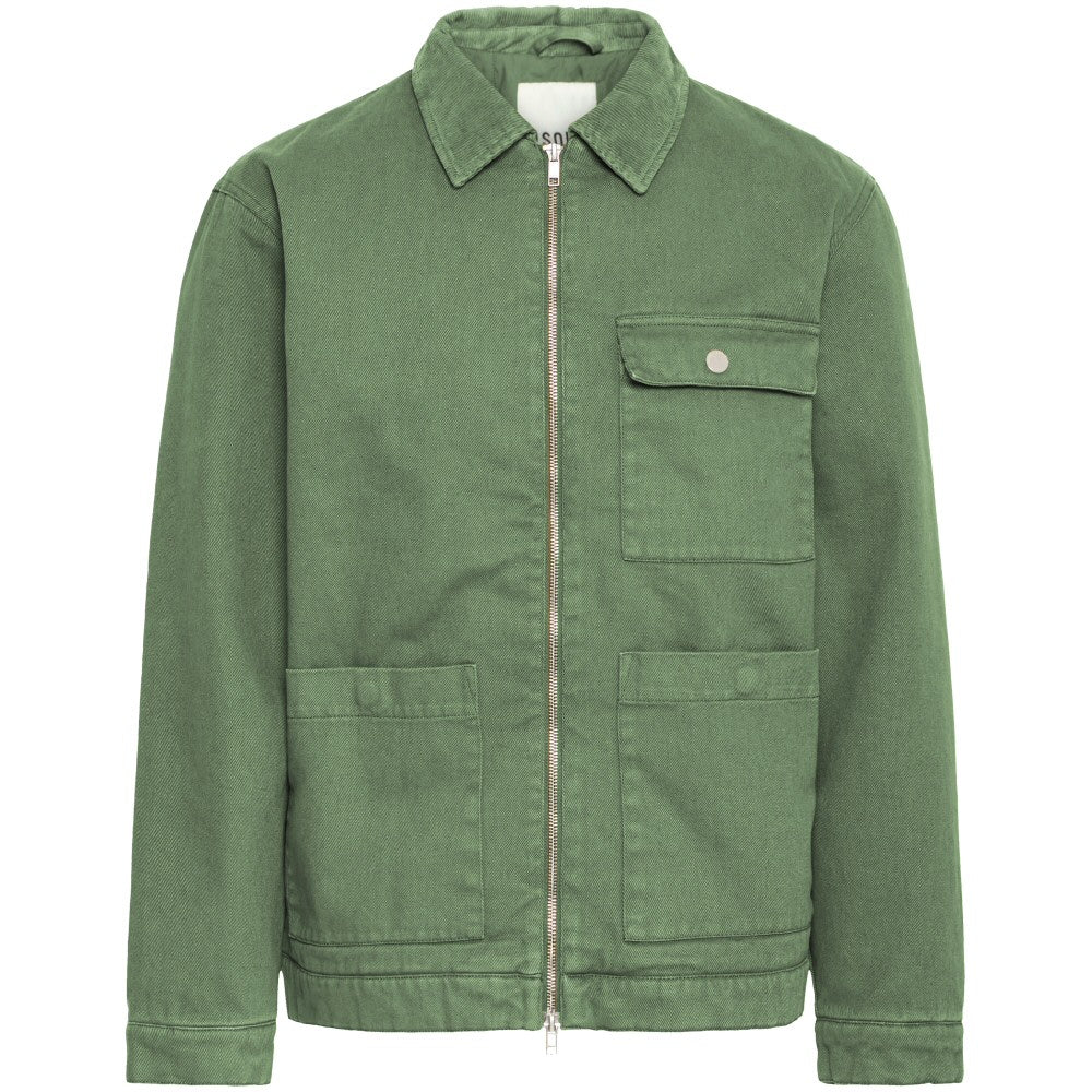Solid Heavy Cotton Twill Cord Collar Jacket Olive Green