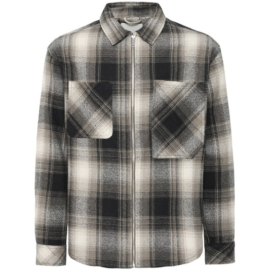 Solid Zip Through Check Overshirt Brown