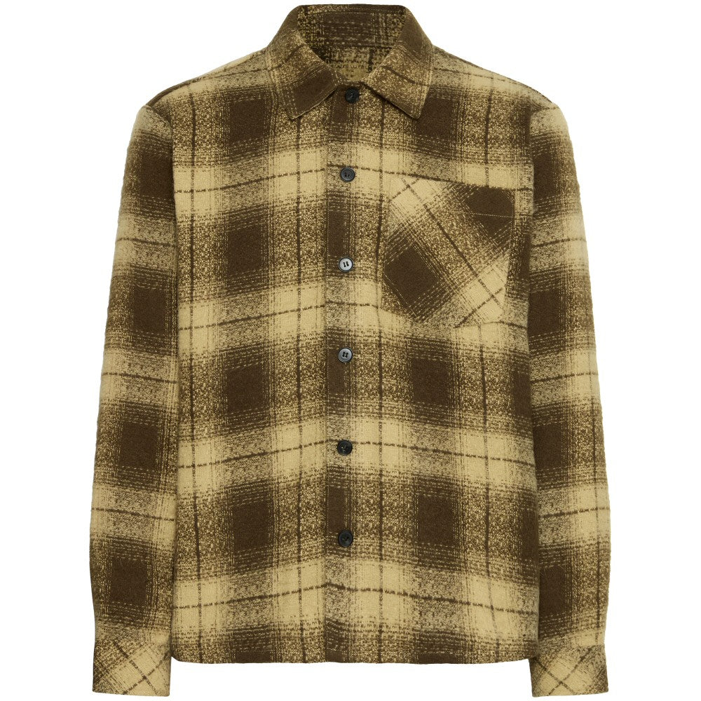 Solid Heavyweight Check Overshirt Jacket Brown