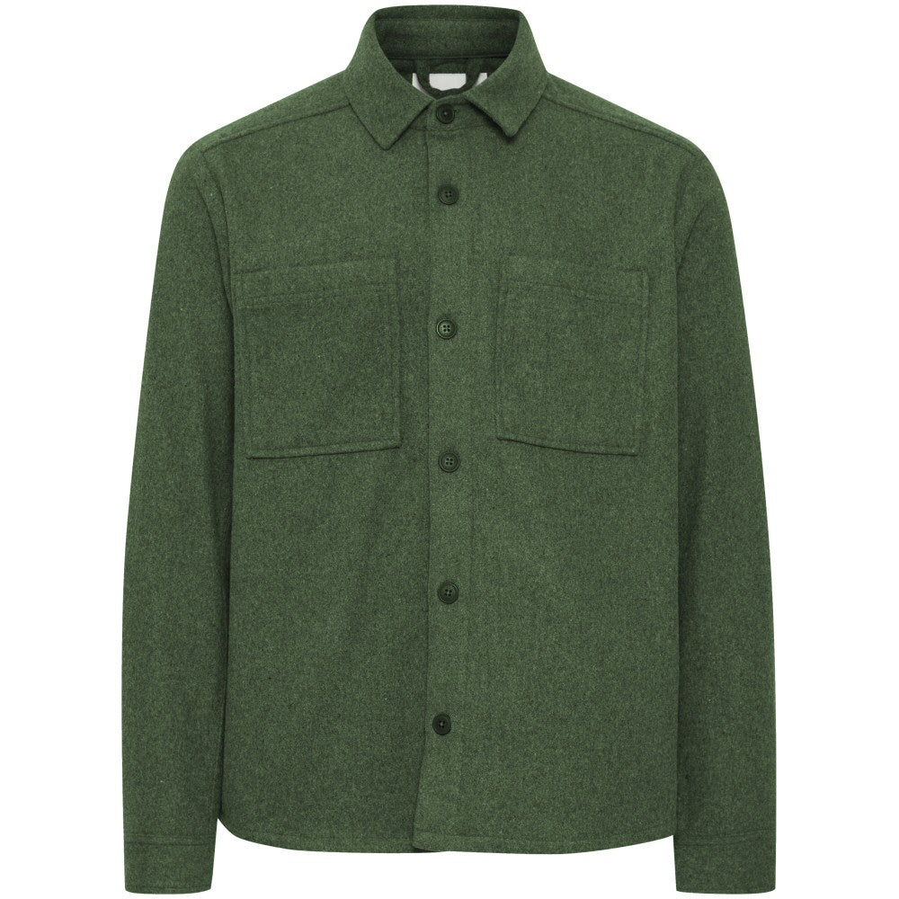 Solid Heavyweight Flannel Overshirt Jacket Dark Green