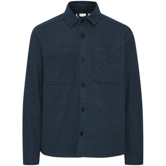 Solid Heavyweight Flannel Overshirt Jacket Navy Blue