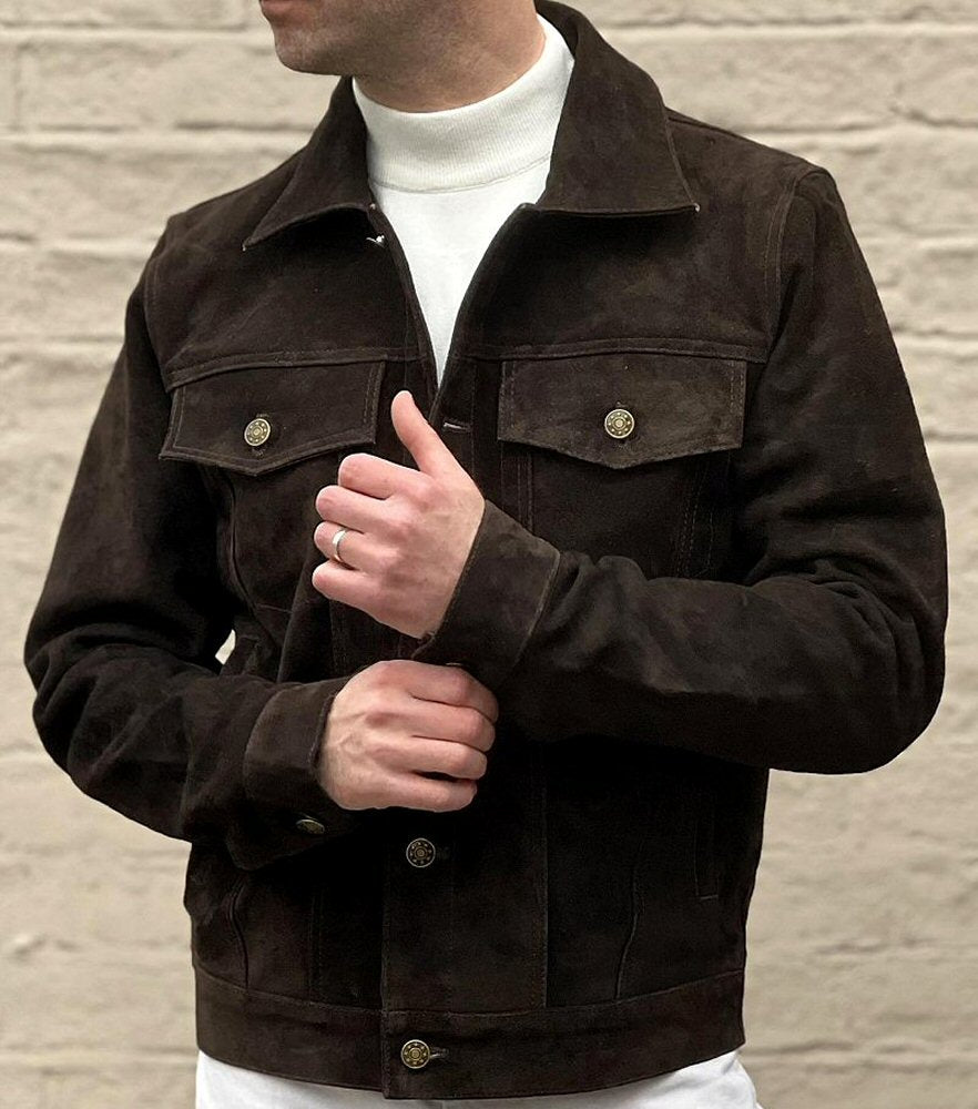 Adaptor Clothing Suede Trucker Jacket Deep Brown