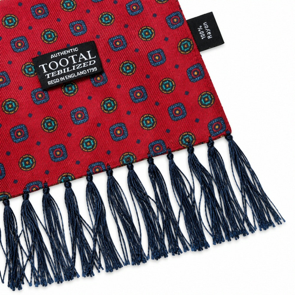 Tootal Geometric Print Rayon Tassled Scarf Red
