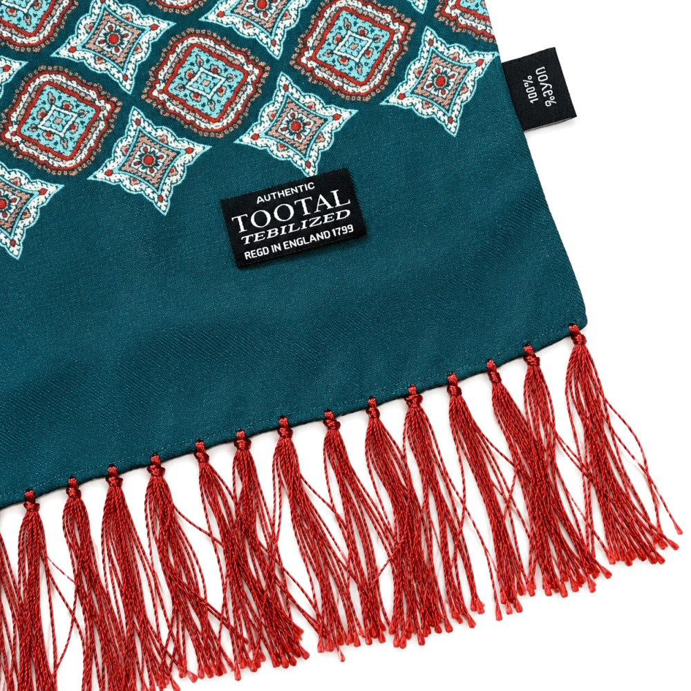 Tootal Geometric Print Rayon Tassled Scarf Teal Brick