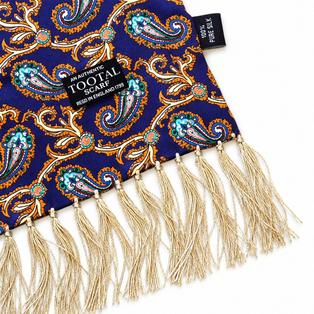 Tootal Mens Printed Silk Scarf Paisley Navy / Gold