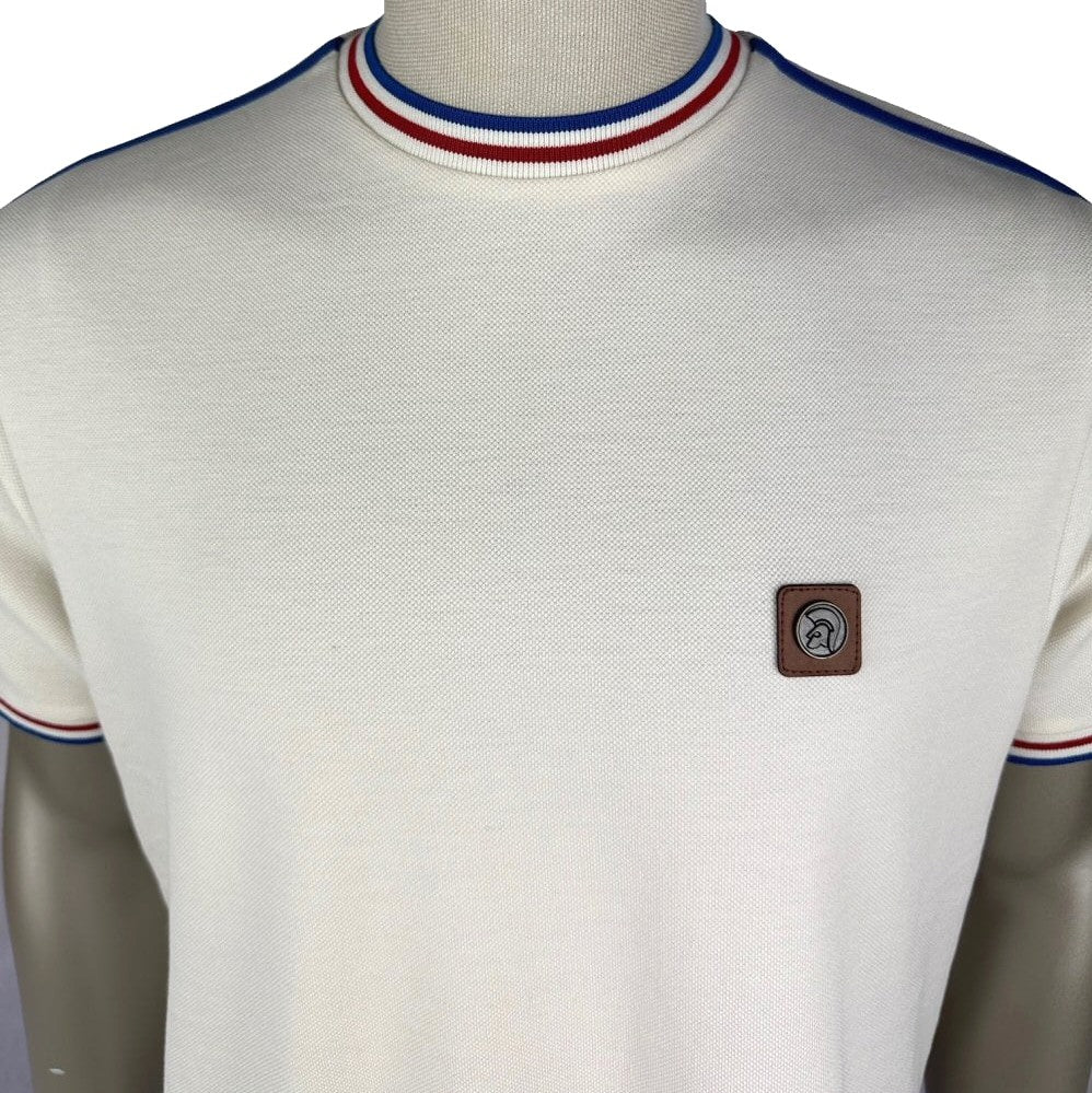 Trojan Records 3 Colour Tipped Pique T-Shirt Ecru