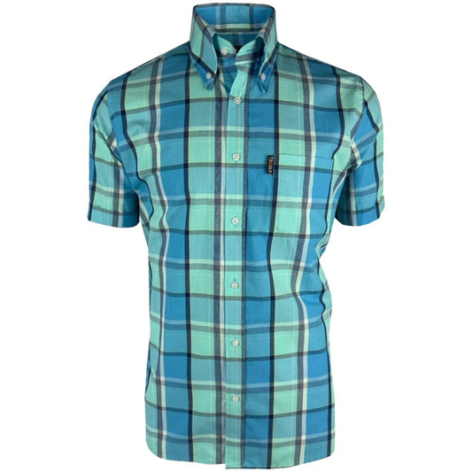 Trojan Records Windowpane Check Shirt With Pocket Square Cobalt