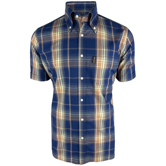 Trojan Records Windowpane Check Shirt With Pocket Square Navy