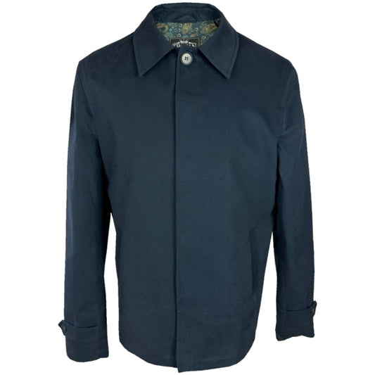 Trojan Fly Front Paisley Trimmed Cropped Car Coat Navy