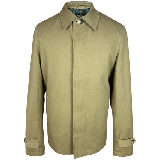 Trojan Fly Front Paisley Trimmed Cropped Car Coat Stone