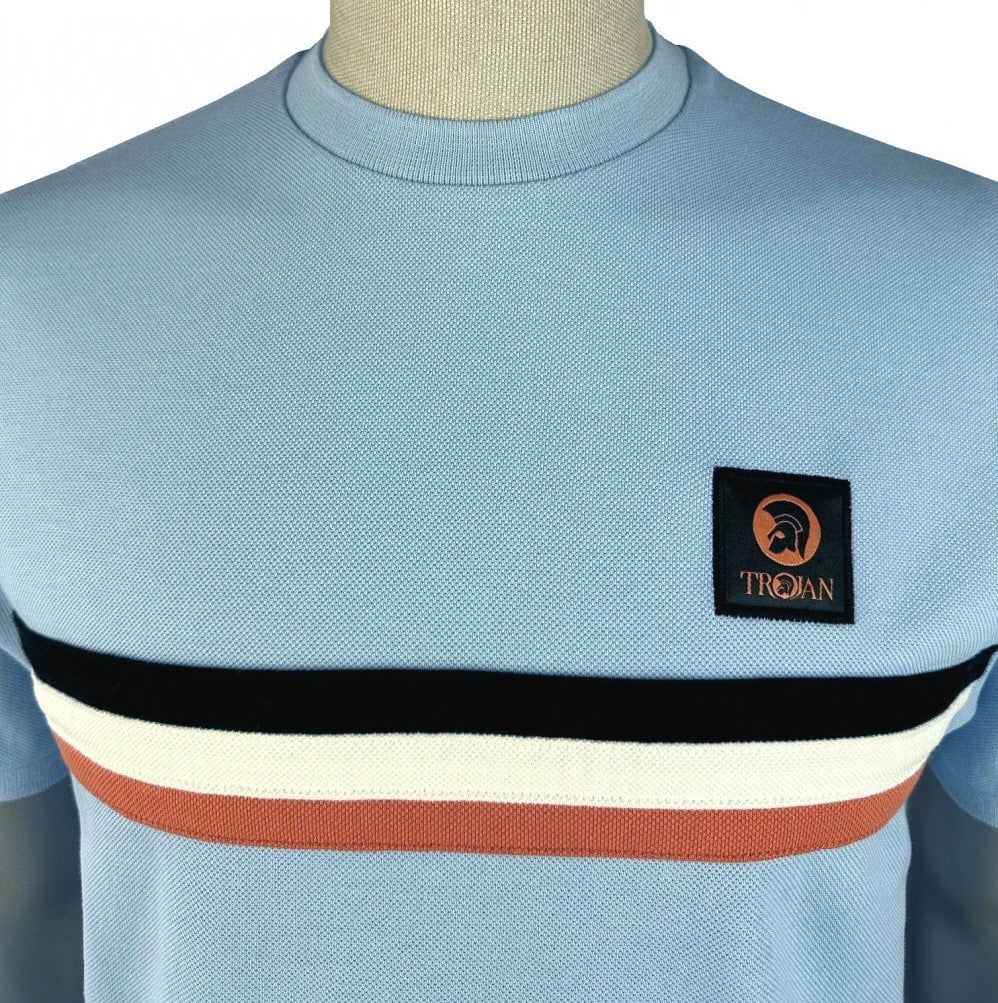 Trojan Records Retro Triple Stripe T-Shirt Sky Blue
