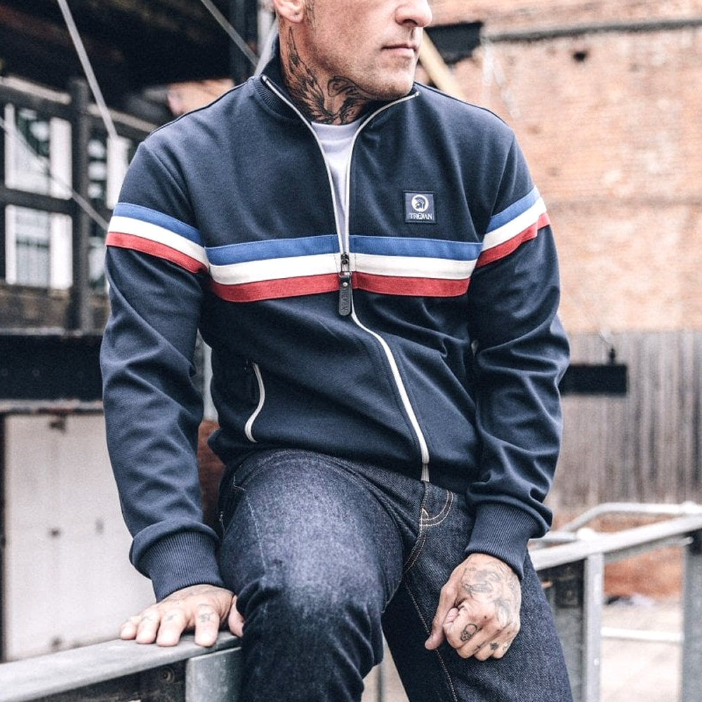 Trojan Records Retro Stripe Track Top Navy