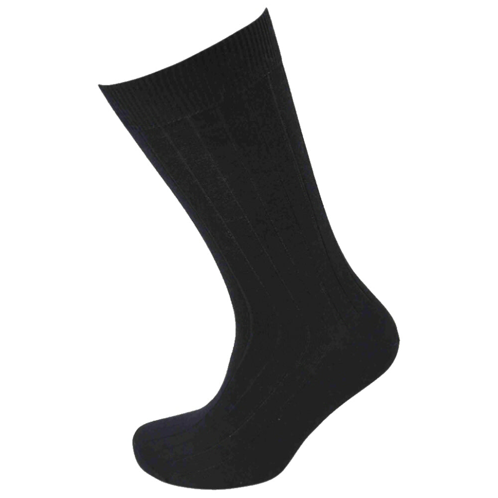 Viyella Quality Wool Mix Ribbed Knit Plain Socks Black