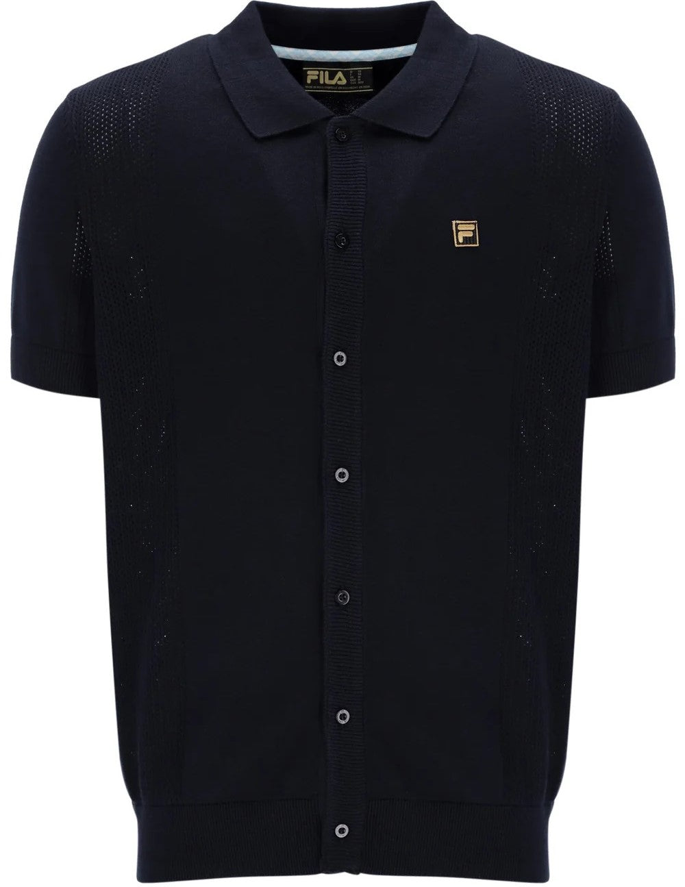 Fila Gold Collection Pointelle Knit Panel Polo Cardi Black