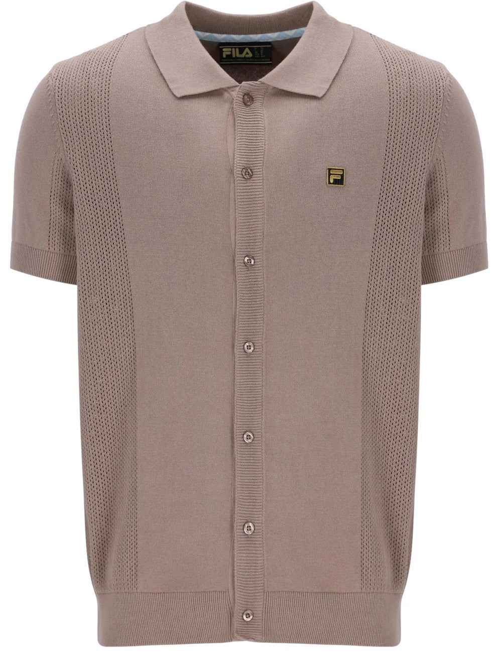 Fila Gold Collection Pointelle Knit Panel Polo Cardi Taupe