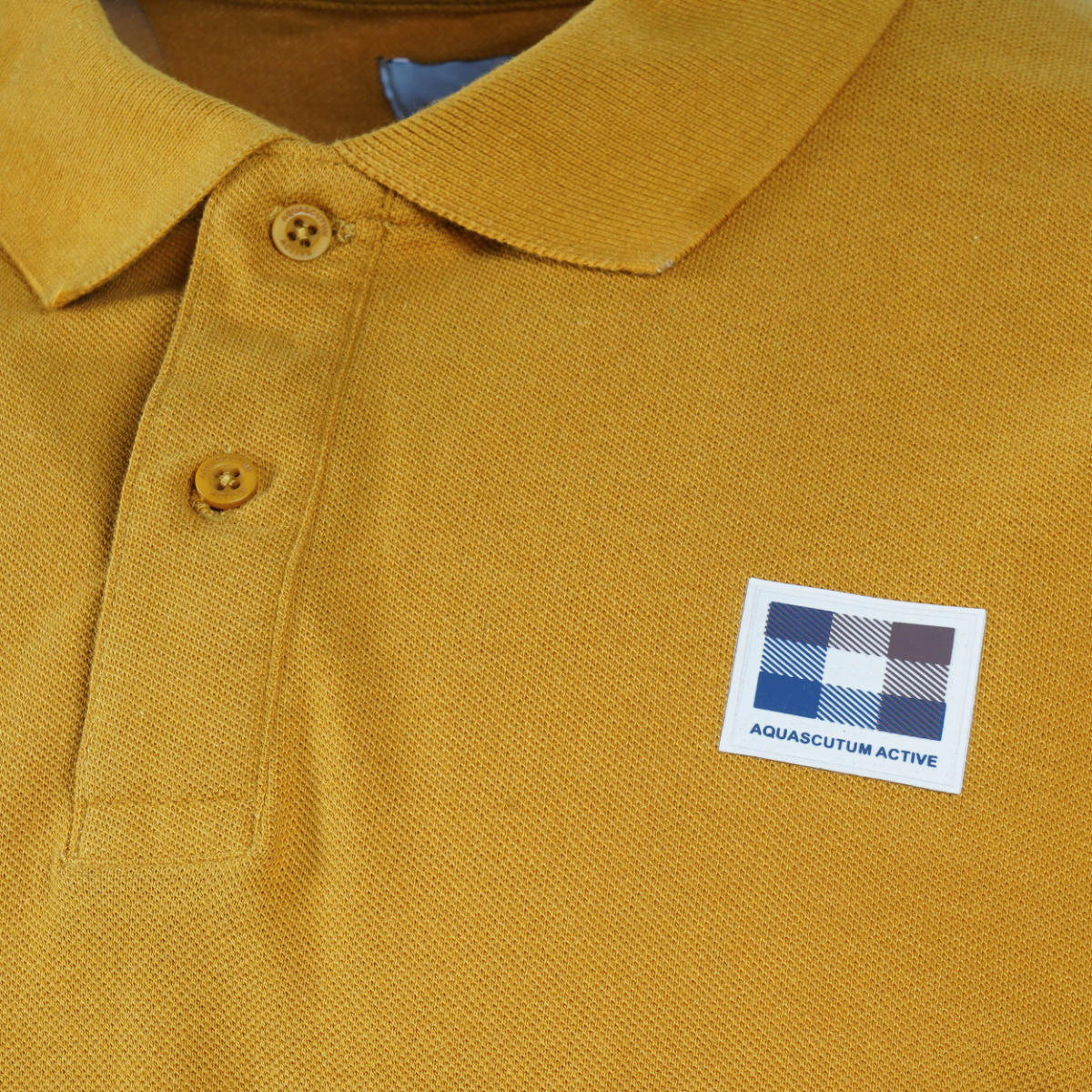 Aquascutum Active Club Check Patch Polo Shirt Mustard