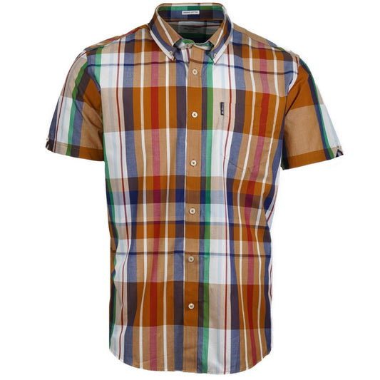 Ben Sherman Short Sleeve Large Madras Check Caramel