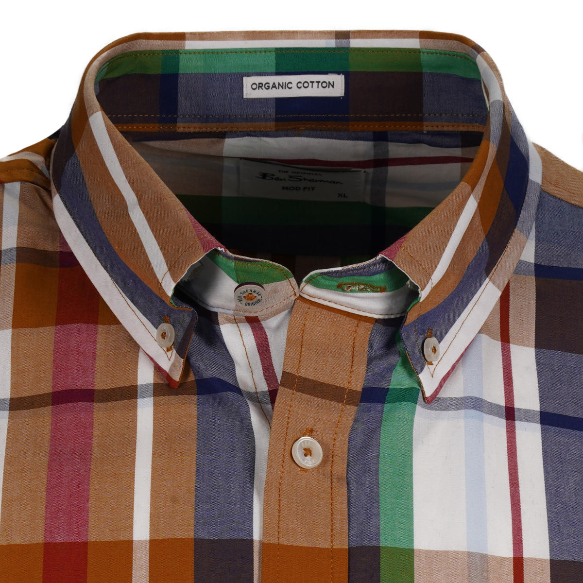 Ben Sherman Short Sleeve Large Madras Check Caramel