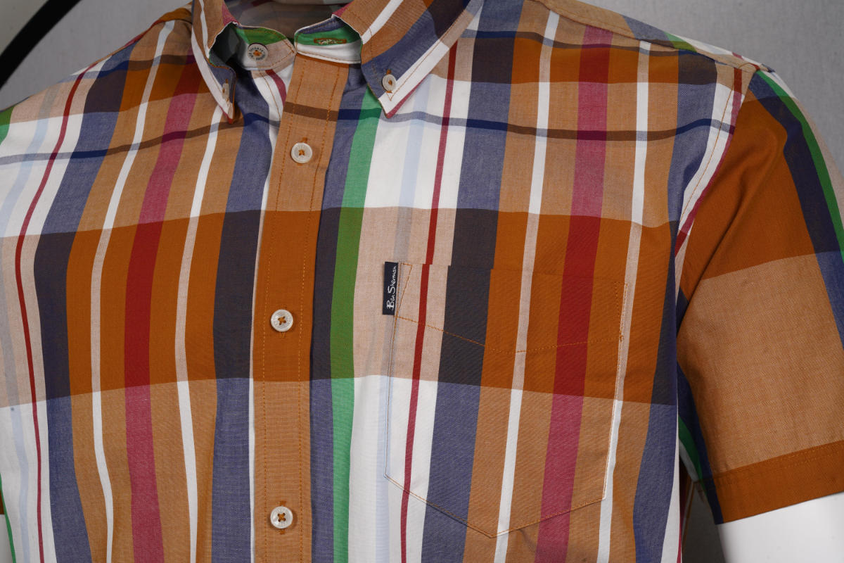 Ben Sherman Short Sleeve Large Madras Check Caramel