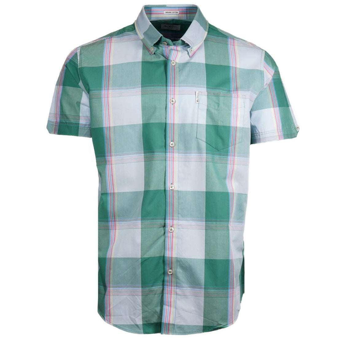 Ben Sherman Short Sleeve Large Overcheck Shirt Green