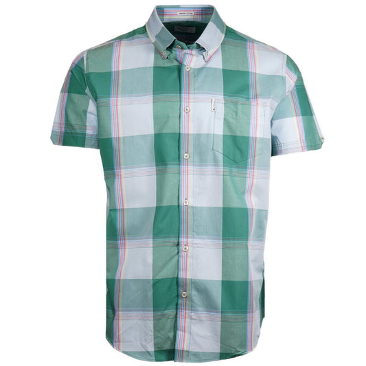 Ben Sherman Short Sleeve Large Overcheck Shirt Green