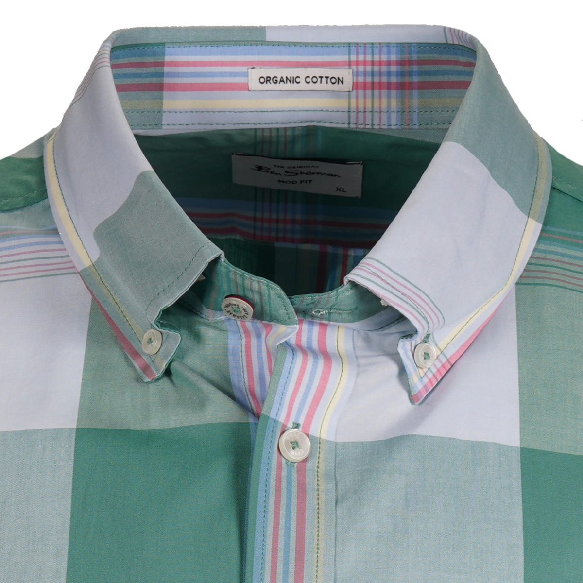 Ben Sherman Short Sleeve Large Overcheck Shirt Green