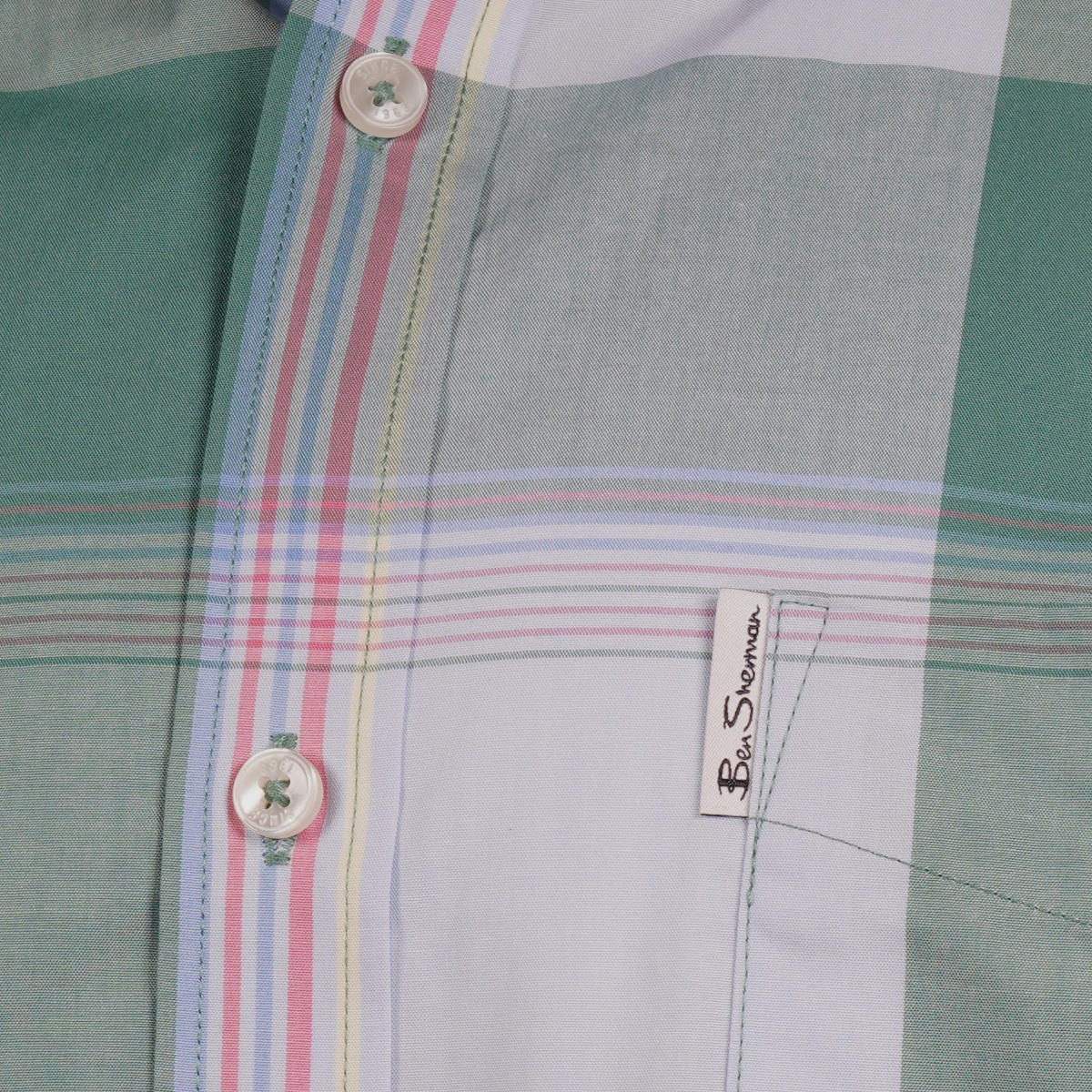 Ben Sherman Short Sleeve Large Overcheck Shirt Green