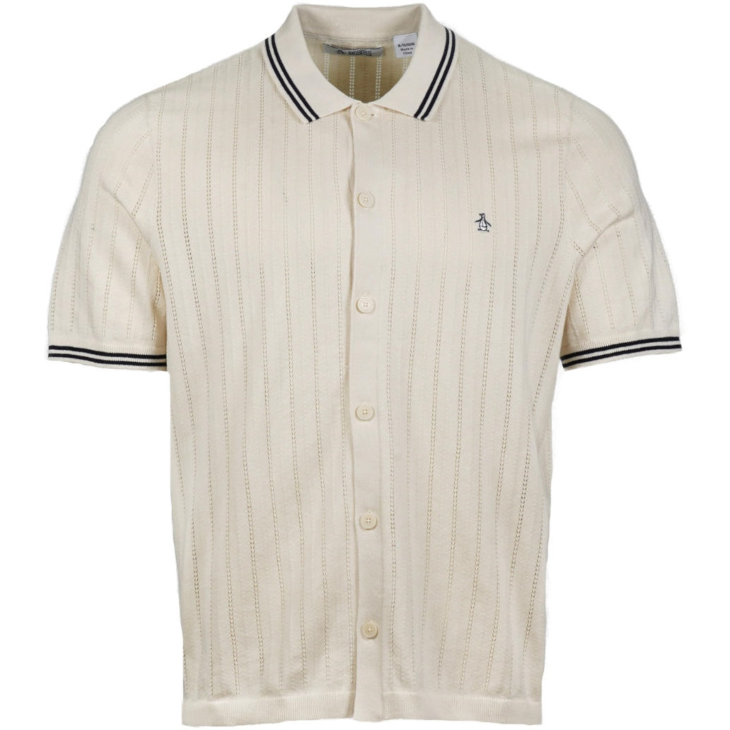 Original Penguin Texture Stripe Fine Gauge Knit Cardigan Oat