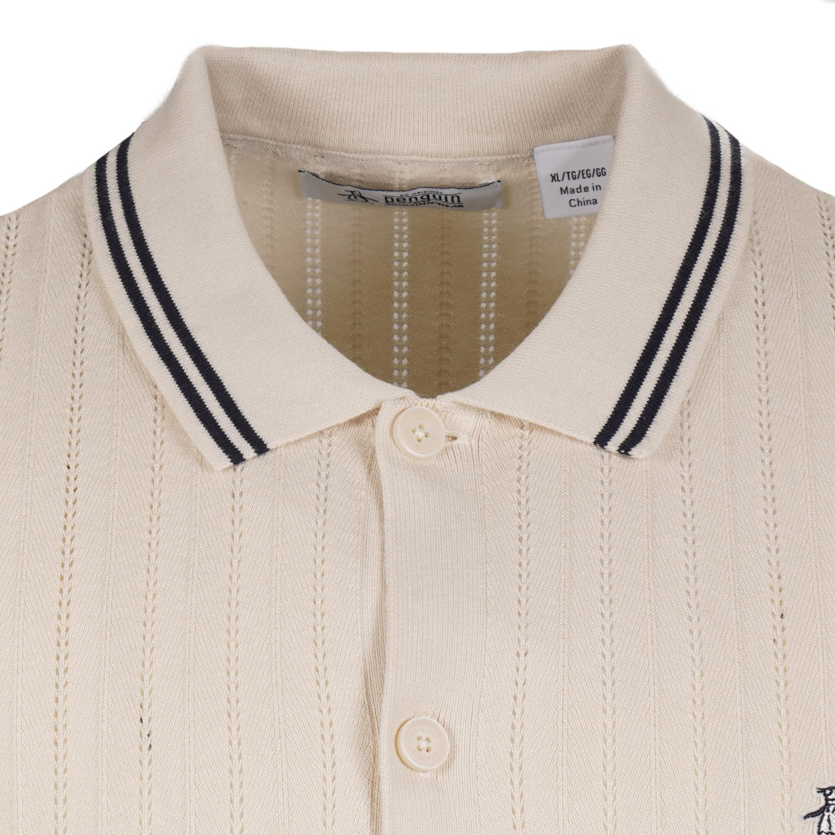 Original Penguin Texture Stripe Fine Gauge Knit Cardigan Oat