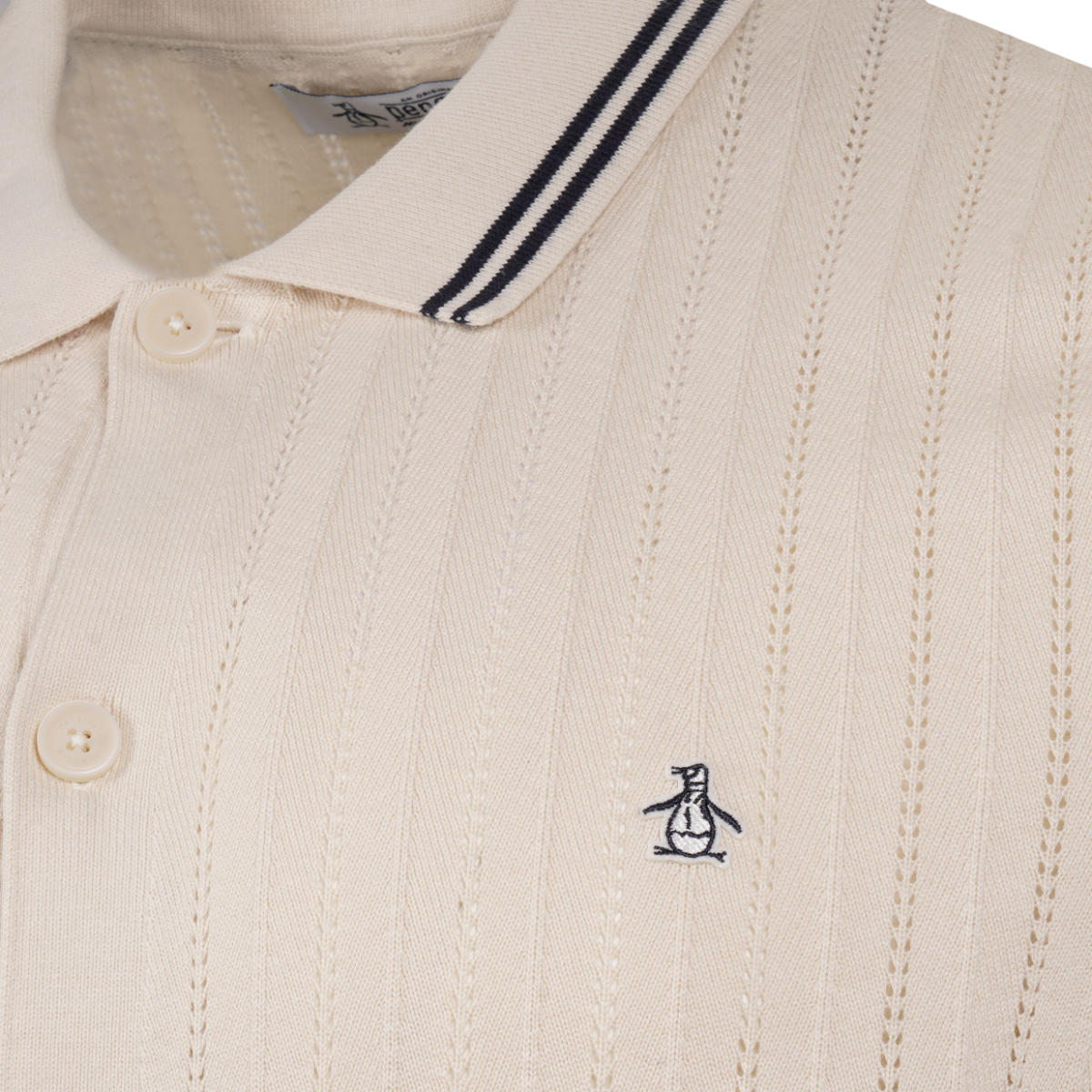 Original Penguin Texture Stripe Fine Gauge Knit Cardigan Oat