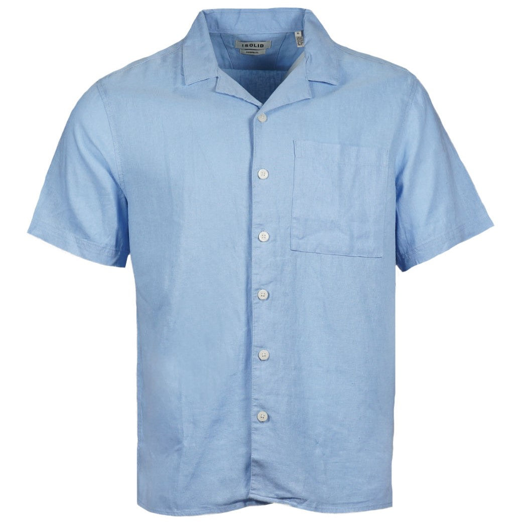 Solid Revere Camp Collar Linen Viscose Mix Shirt Sky Blue