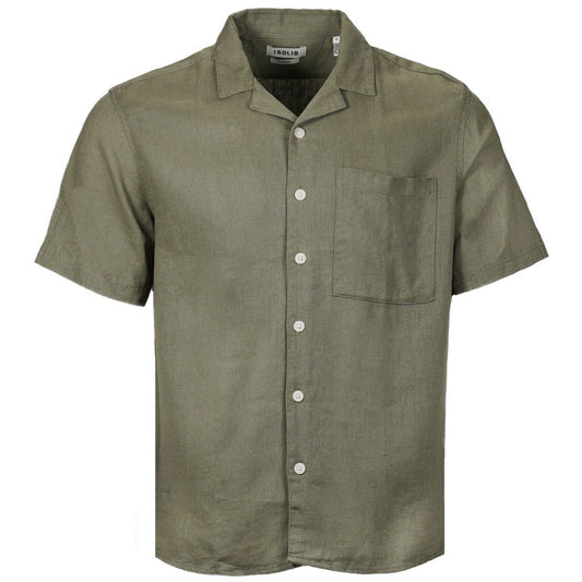 Solid Revere Camp Collar Linen Viscose Mix Shirt Light Olive