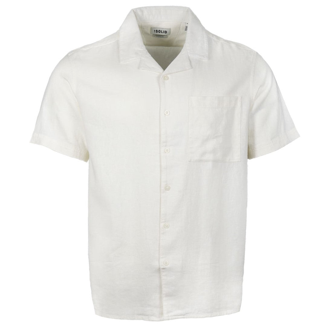 Solid Revere Camp Collar Linen Viscose Mix Shirt Cream