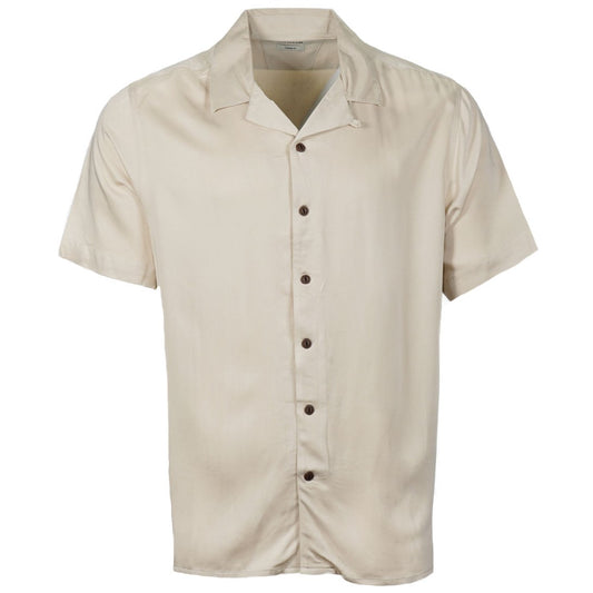 Solid Revere Camp Collar Soft Handle Viscose Shirt Stone