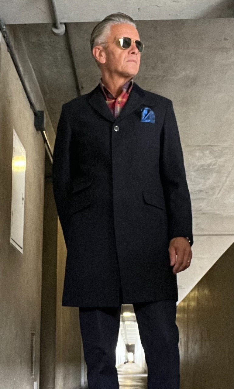 Gabicci Vintage Velvet Collar Wool Mix Overcoat Navy