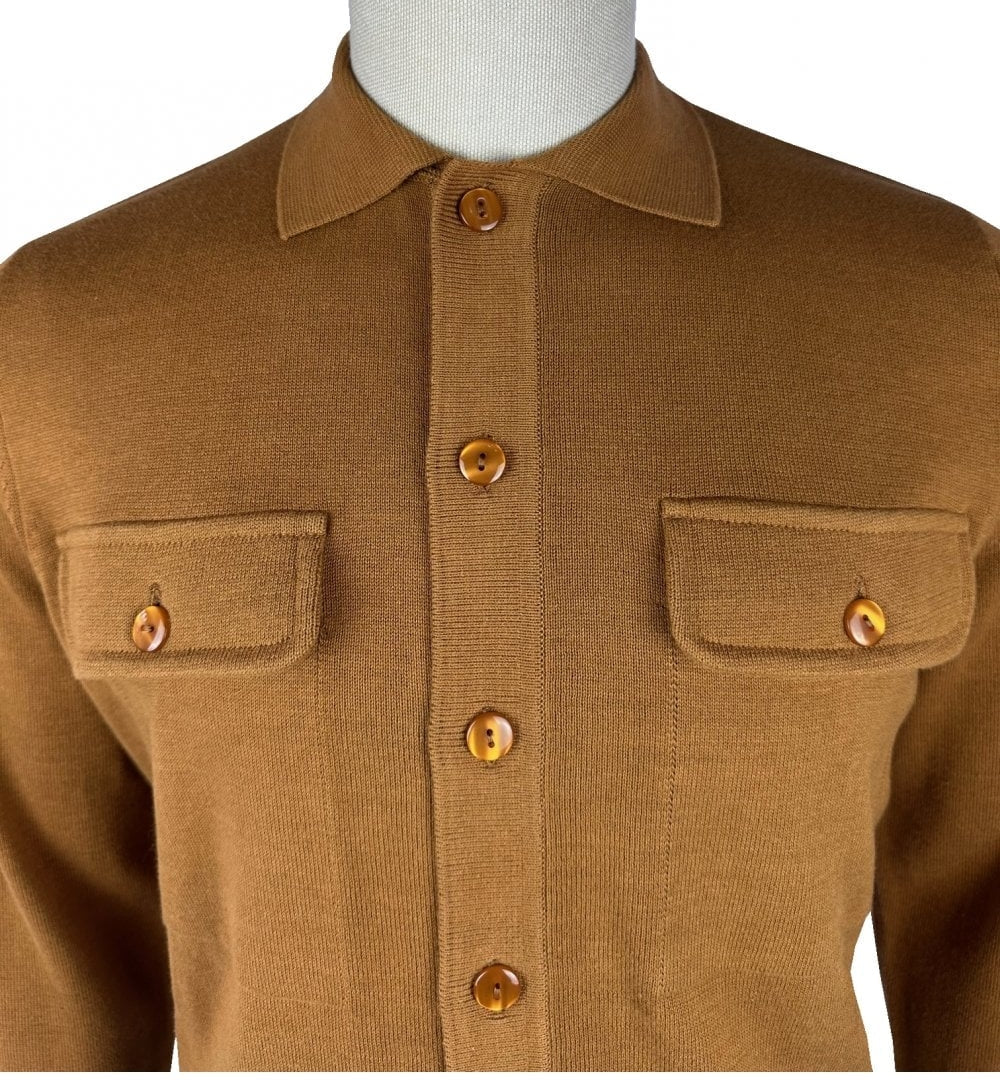 Trojan Records Heavyweight Knit Breast Pocket Cardigan Tan