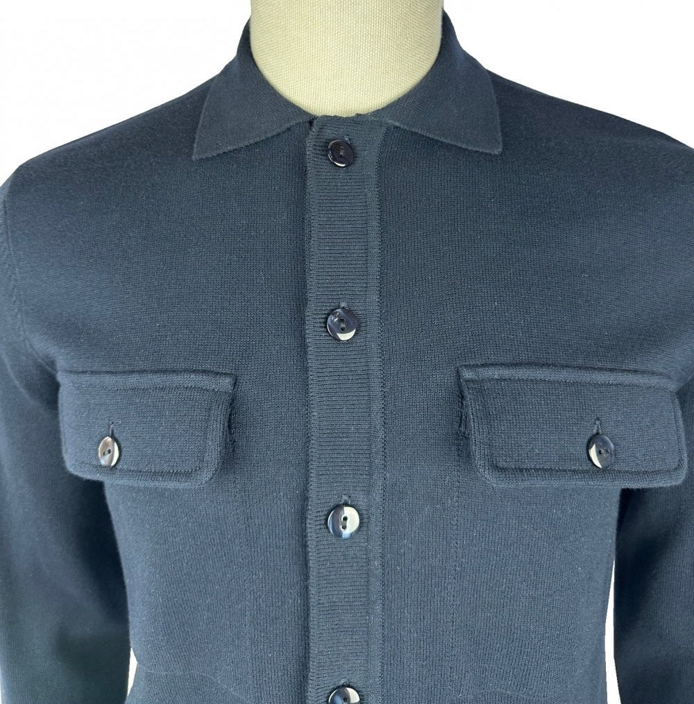 Trojan Records Heavyweight Knit Breast Pocket Cardigan Navy