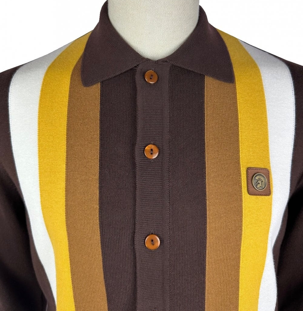 Trojan Records Fine Gauge Knit Button Through Cardigan Chocolate