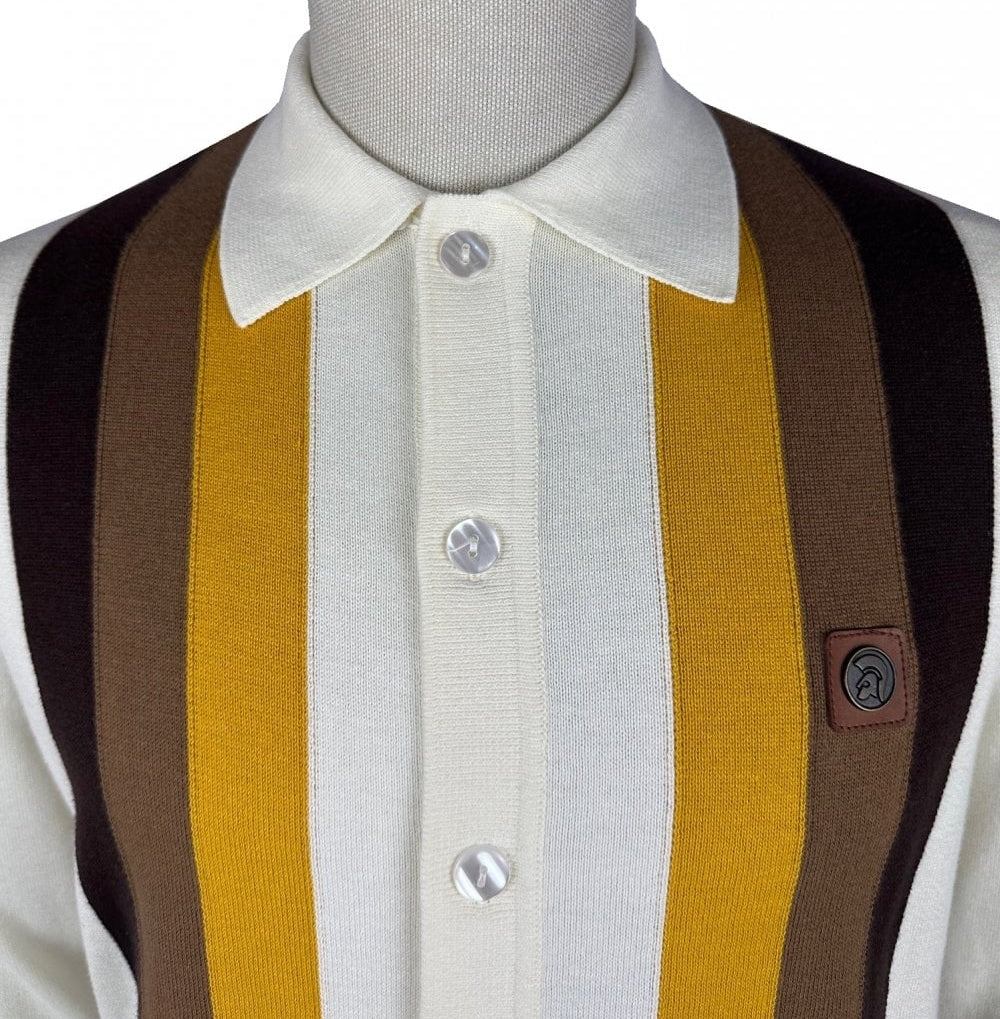 Trojan Records Fine Gauge Knit Button Through Cardigan Ecru