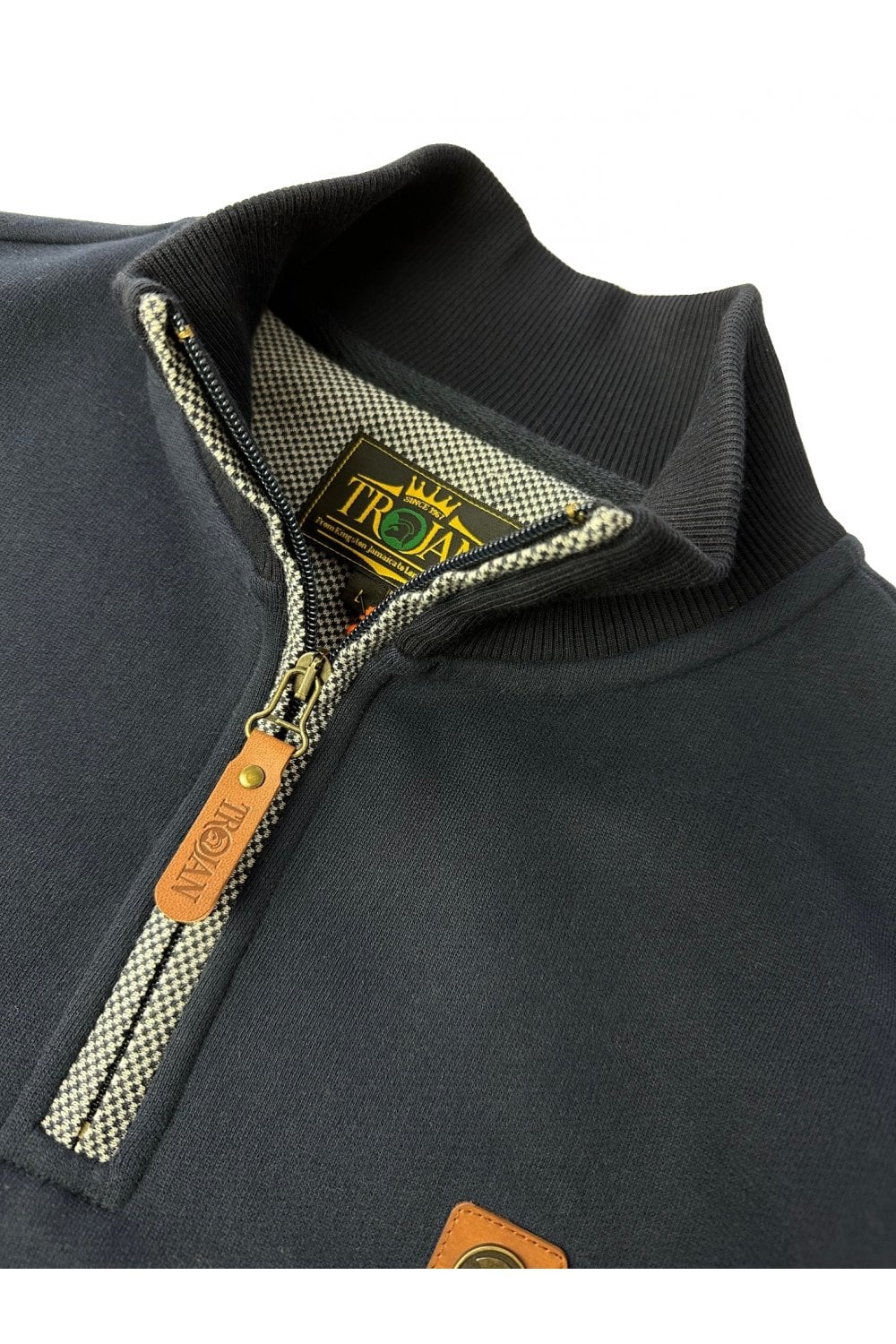 Trojan Records Jacquard Trim 1/4 Zip Sweatshirt Navy