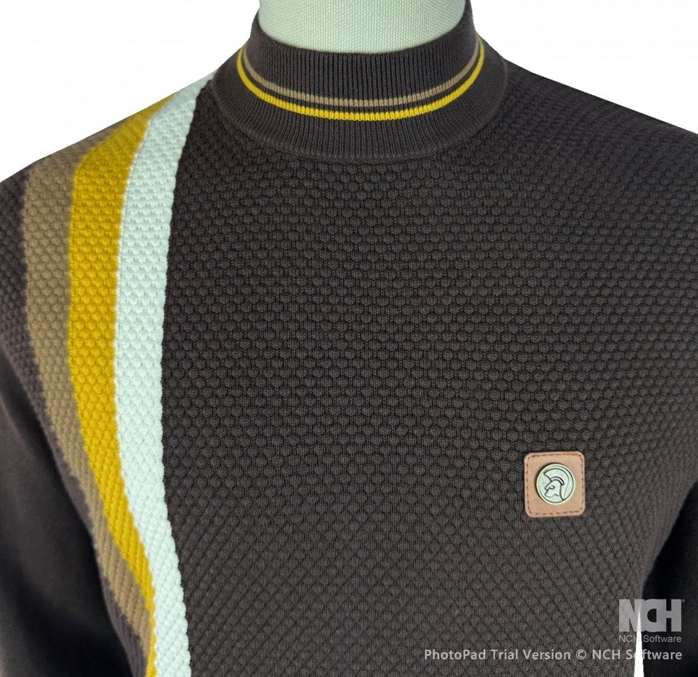 Trojan Records Fine Gauge Knit Racing Stripe Turtle Neck Chocolate