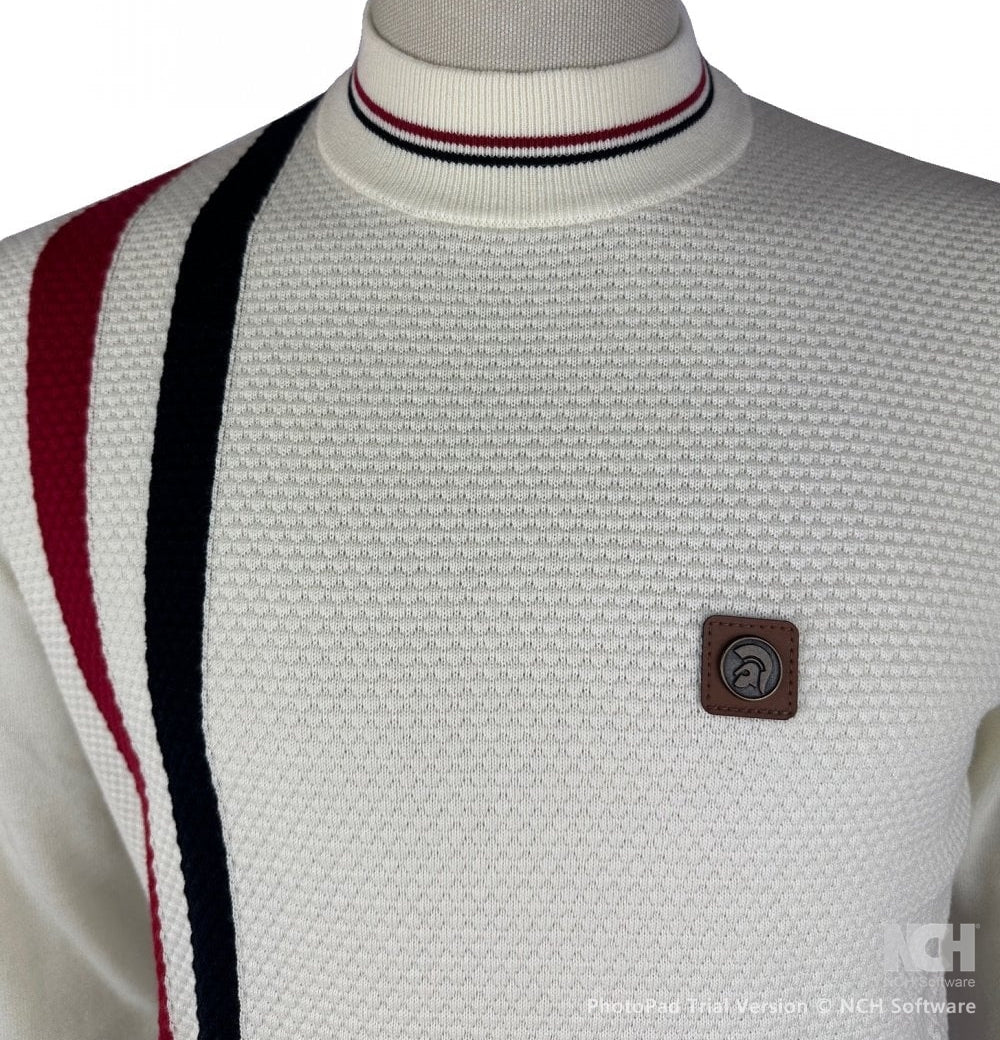 Trojan Records Fine Gauge Knit Racing Stripe Turtle Neck Ecru