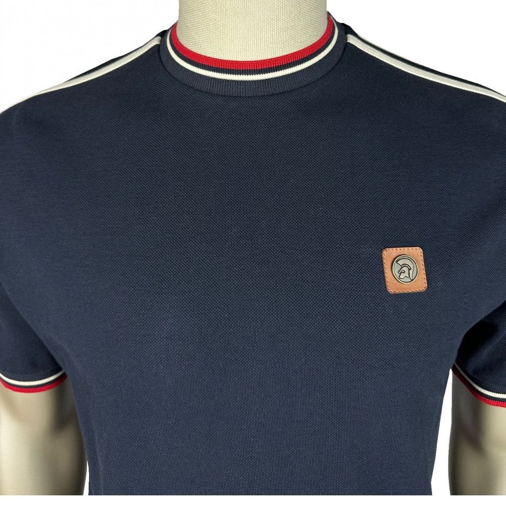 Trojan Records 3 Colour Tipped Pique T-Shirt Navy