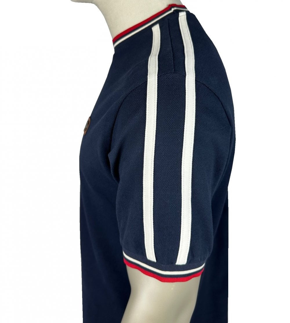 Trojan Records 3 Colour Tipped Pique T-Shirt Navy