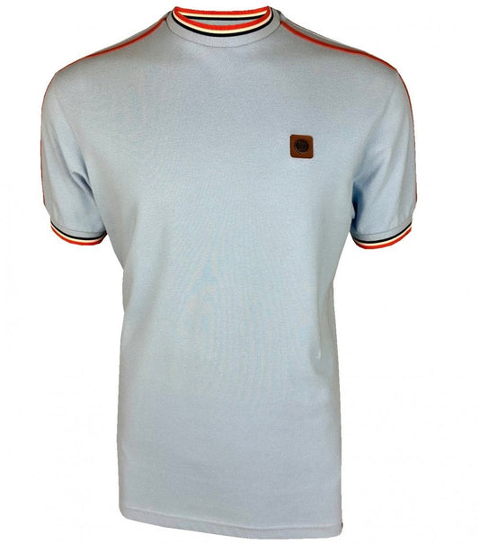Trojan Records 3 Colour Tipped Pique T-Shirt Powder Blue