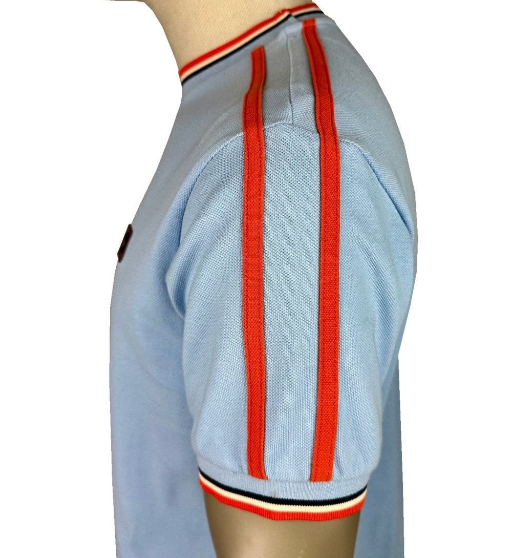 Trojan Records 3 Colour Tipped Pique T-Shirt Powder Blue