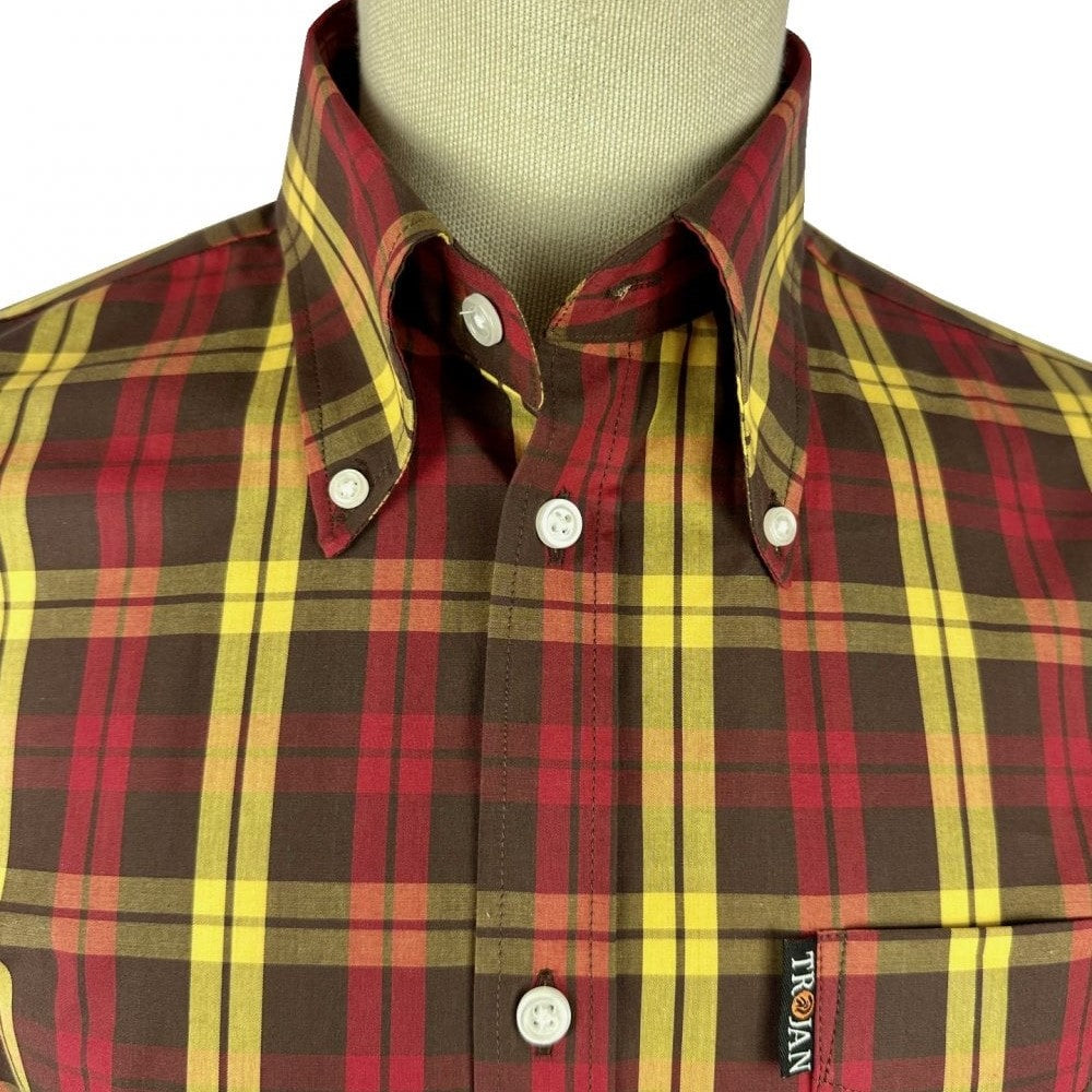Trojan Records Windowpane Check Shirt With Pocket Square Choc
