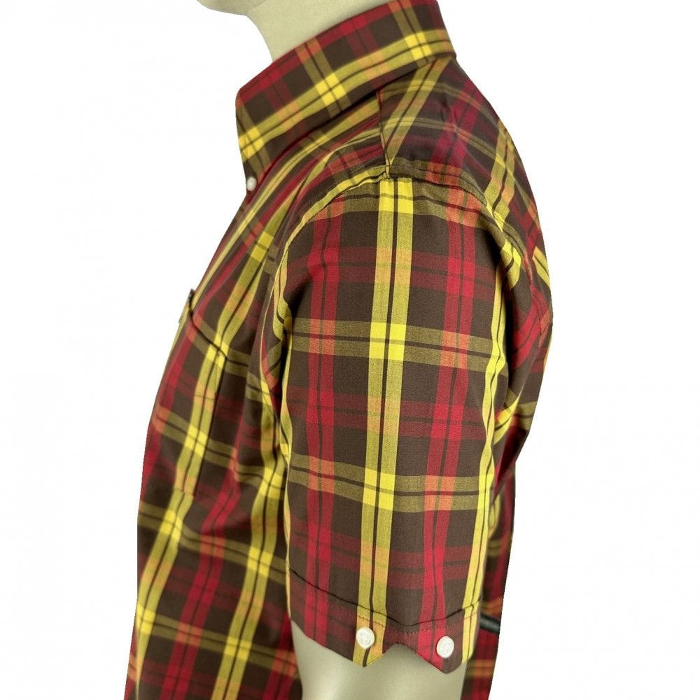 Trojan Records Windowpane Check Shirt With Pocket Square Choc
